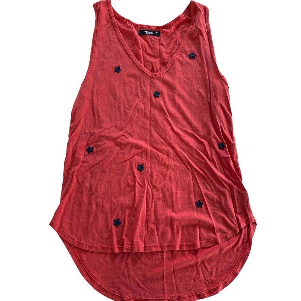 Michael Lauren Tank Top Women X Small Red‎ Star Embroidered V-Neck Revolve